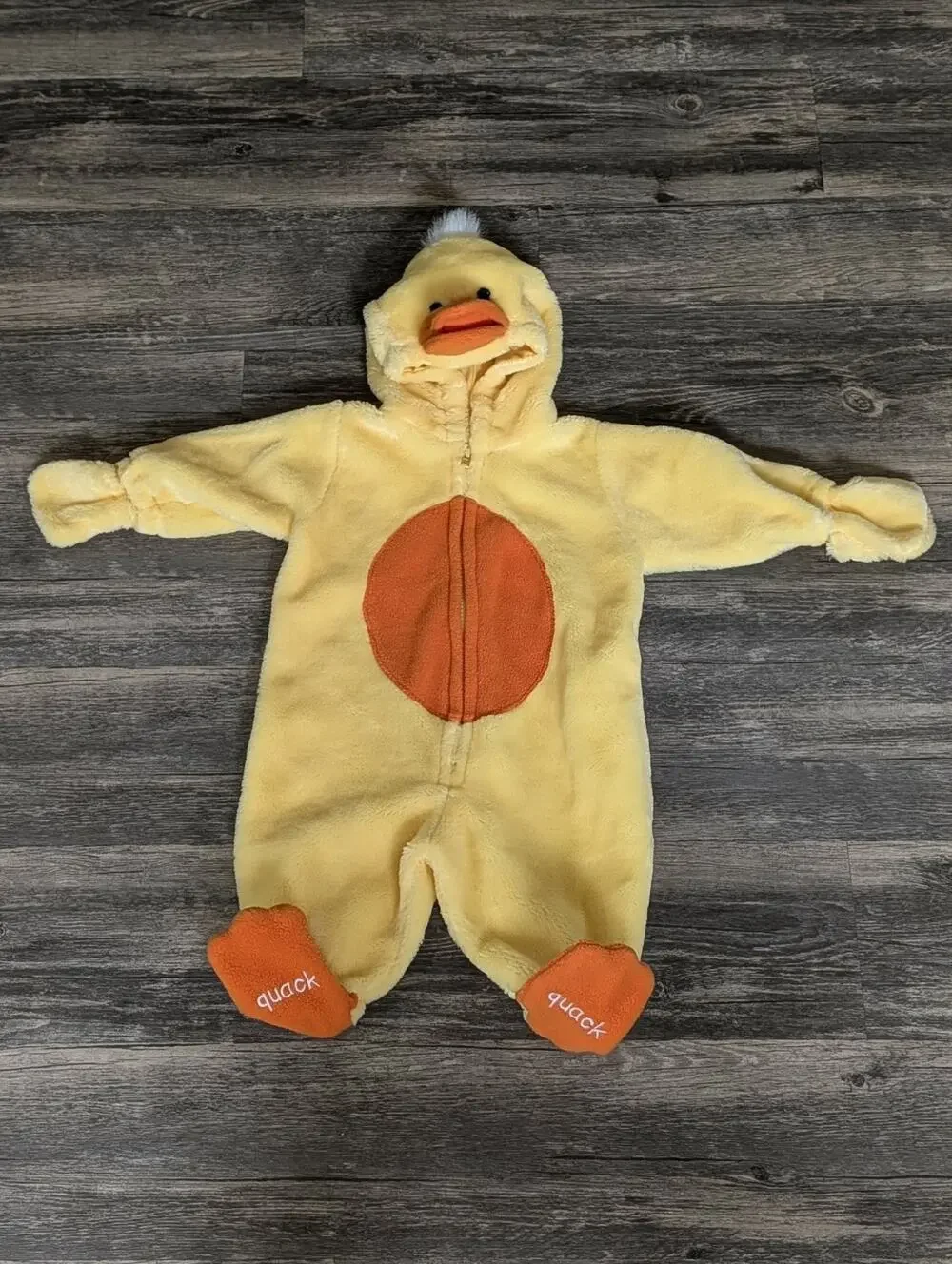 Cute Yellow Baby Duck Infant Halloween Costume With Hood 3-6 Months Quack Quack